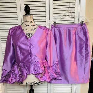 Ashro Purple Embroidered Jacket & Skirt Set
